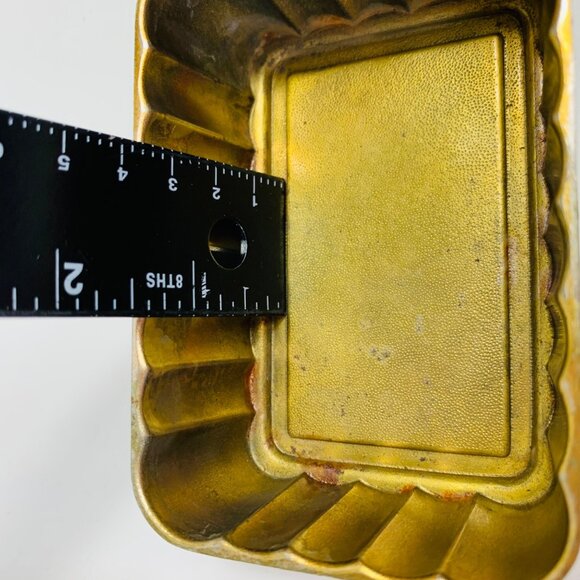 MCM Atomic Style Trinket Box Ridged Brass Base Ceramic Lid O Ring Handle Decor - Picture 11 of 13